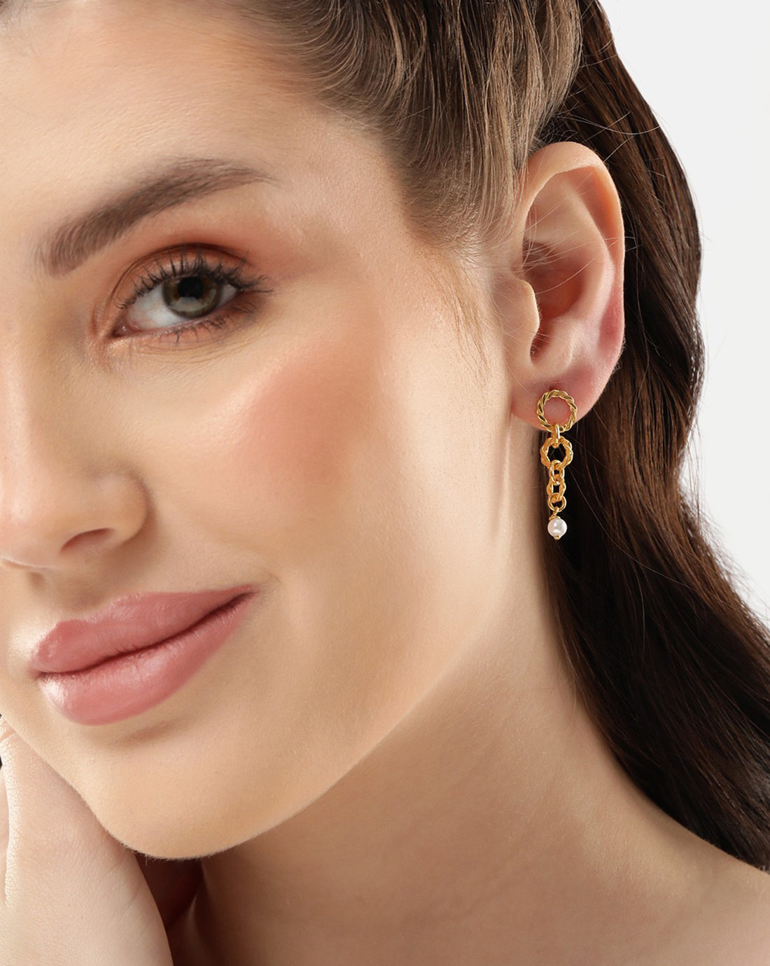 18kt Gold Plated with Dangling Pearl Contemporary Drop Earring