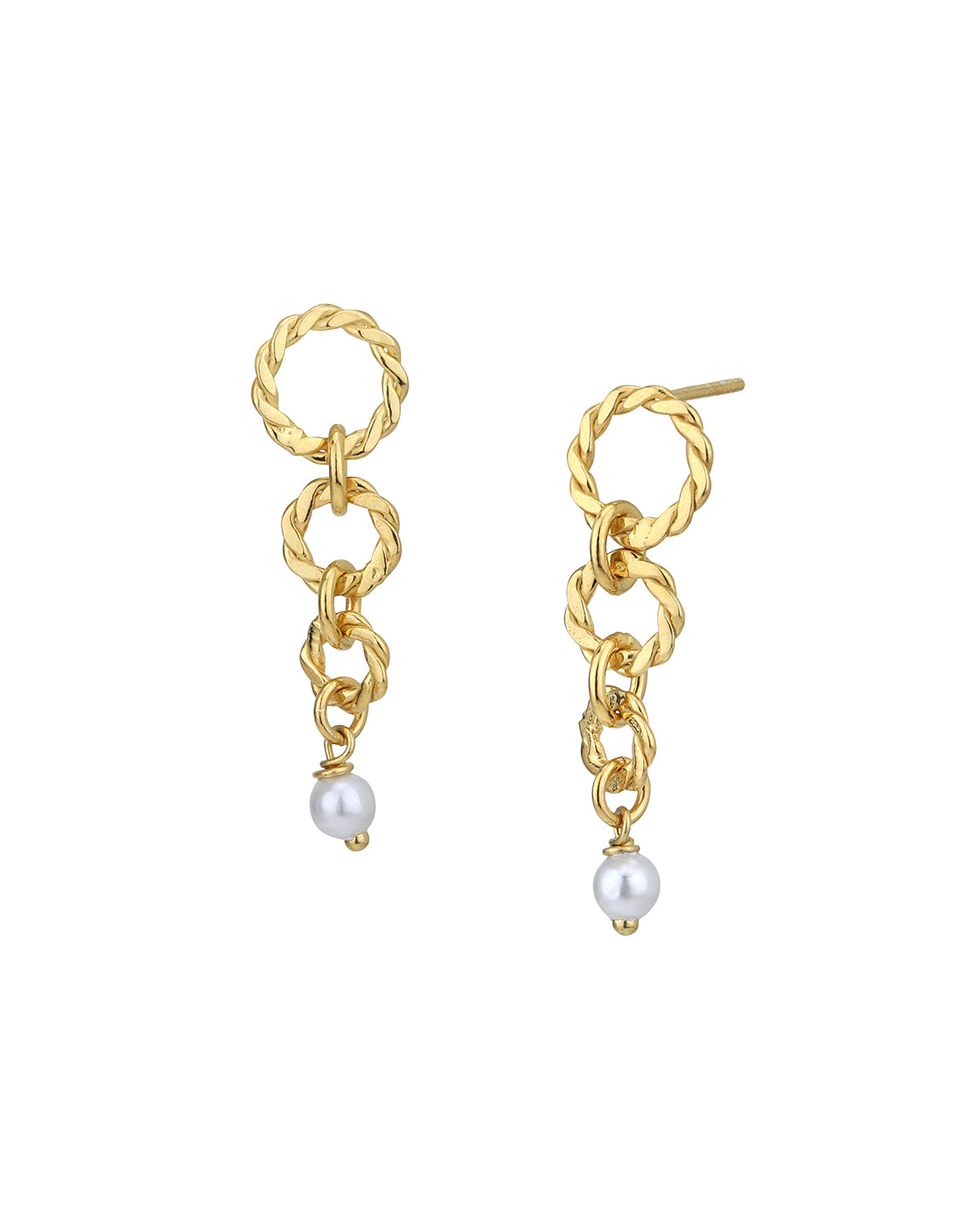 18kt Gold Plated with Dangling Pearl Contemporary Drop Earring
