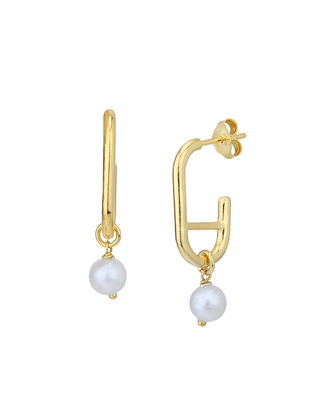 18kt Gold Plated with Pearl Half Hoop Earring
