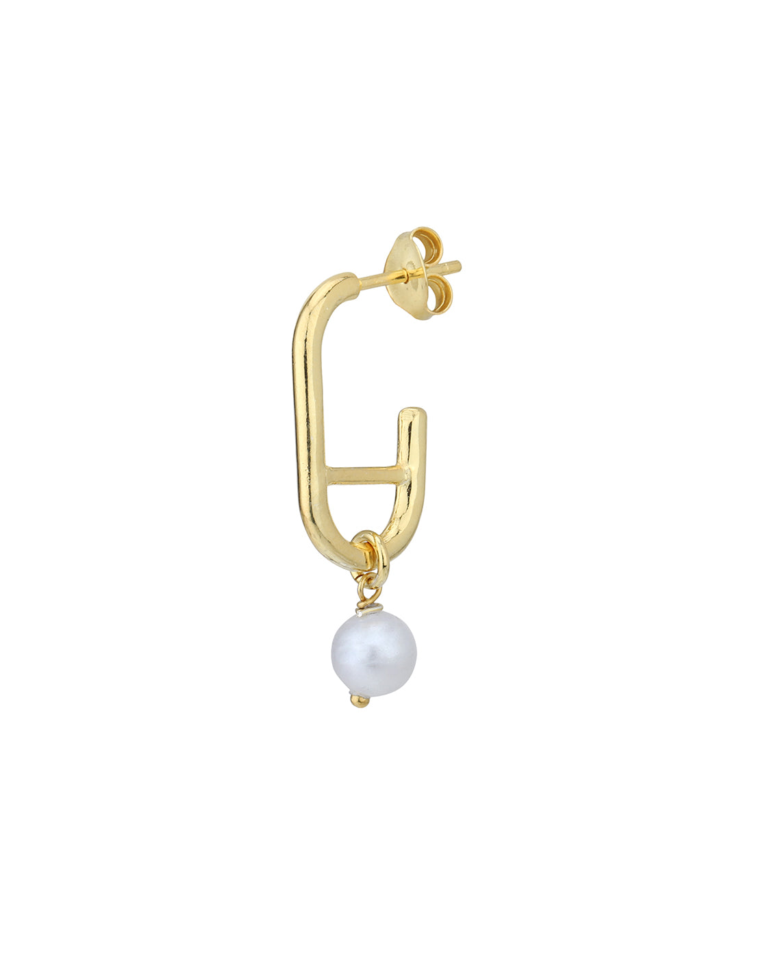 18kt Gold Plated with Pearl Half Hoop Earring