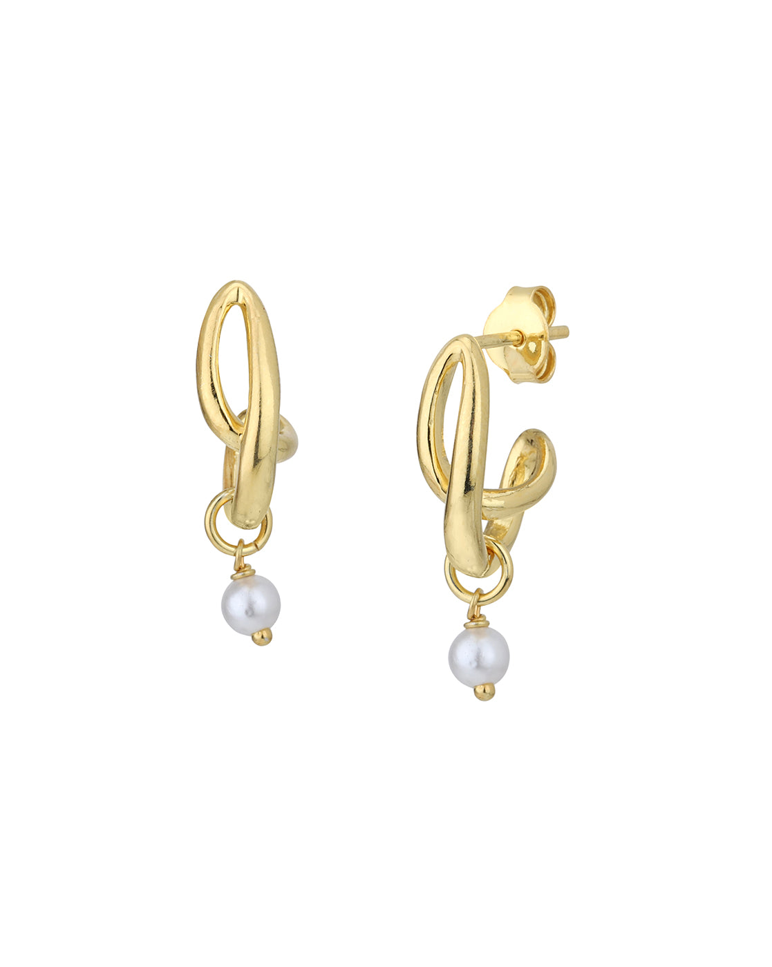 18kt Gold Plated with Pearl Fancy Half Hoop Earring