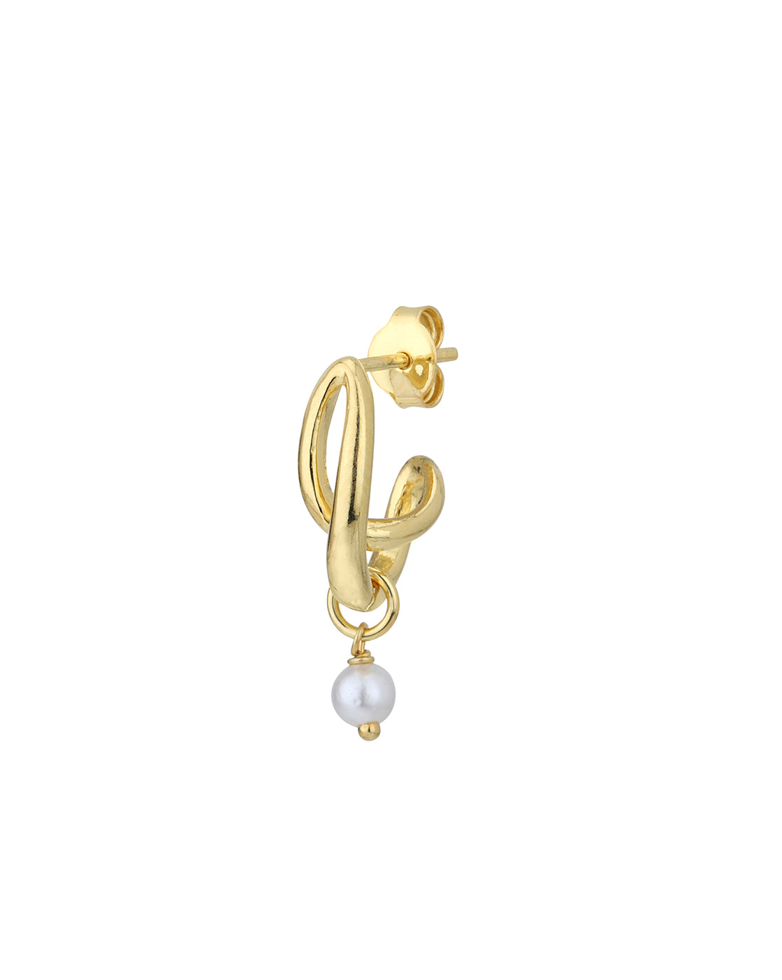 18kt Gold Plated with Pearl Fancy Half Hoop Earring