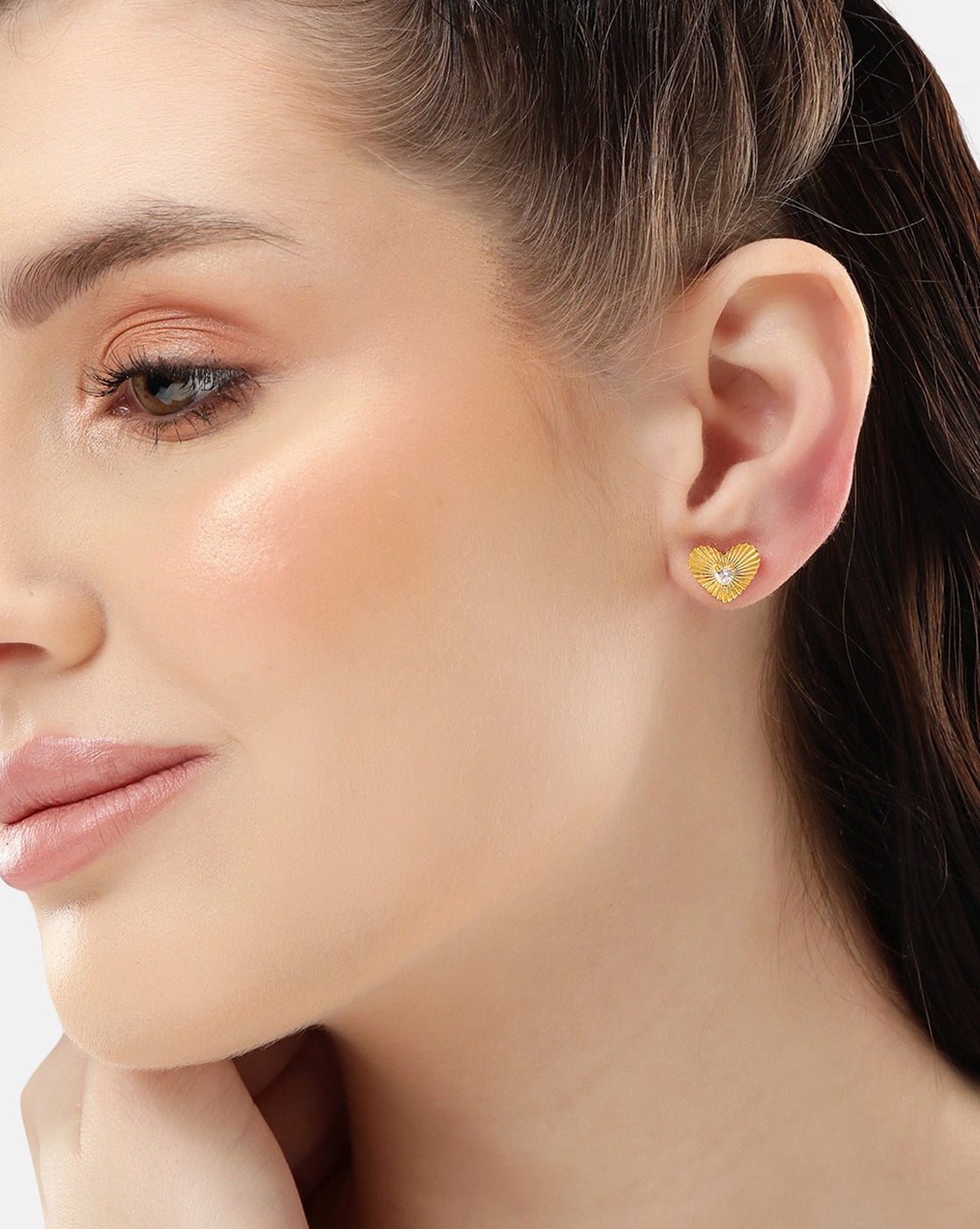 18kt Gold Plated with CZ Heart Stud Earring
