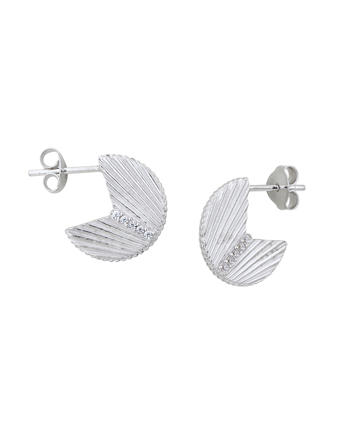 Rhodium Plated with CZ Contemporary Stud Earring
