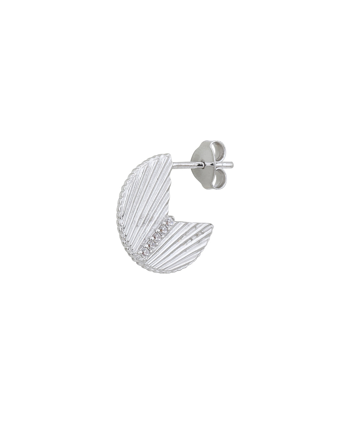 Rhodium Plated with CZ Contemporary Stud Earring