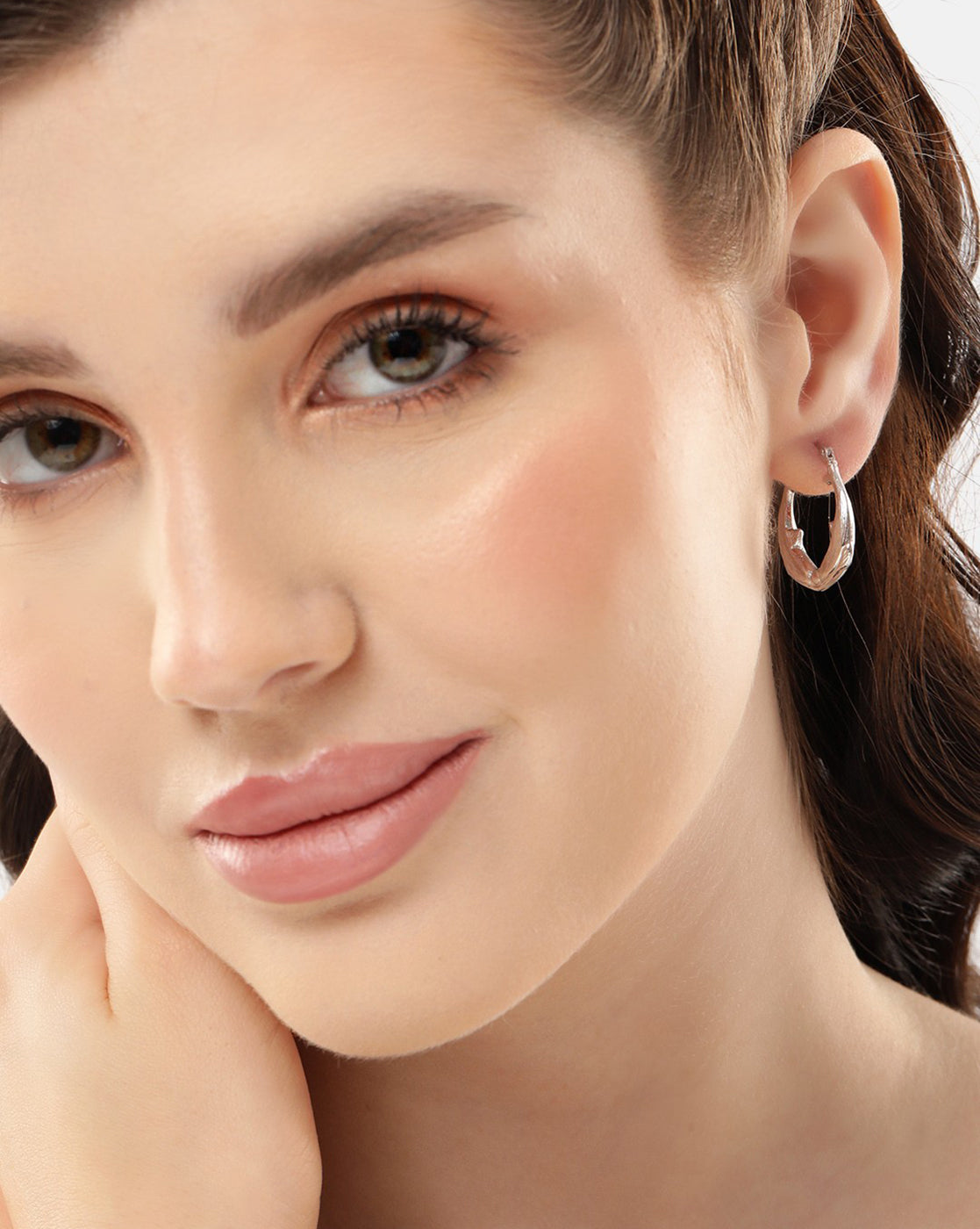 Rhodium Plated Twin Dolphin Hoop Earring