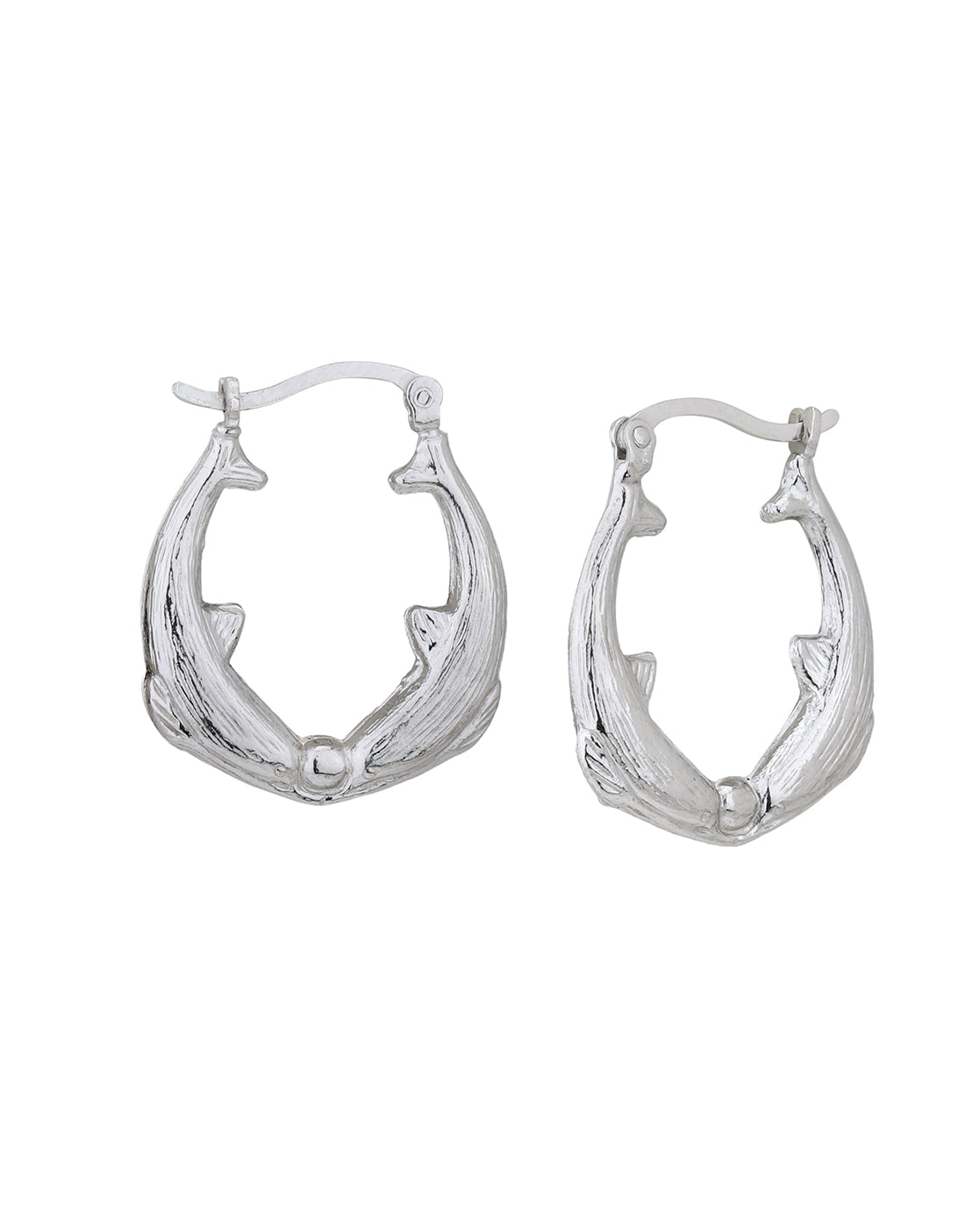 Rhodium Plated Twin Dolphin Hoop Earring