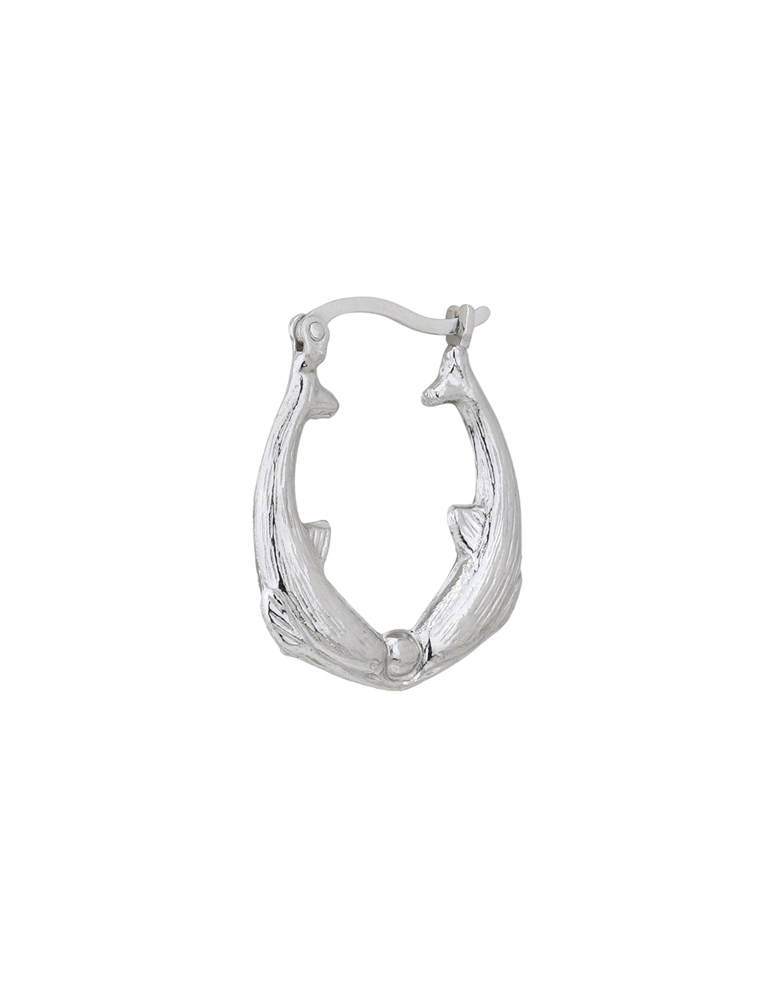 Rhodium Plated Twin Dolphin Hoop Earring