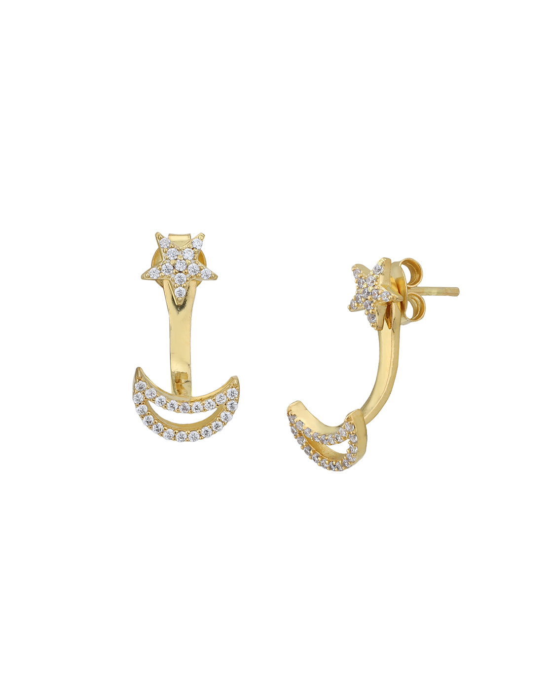 18kt Gold Plated with CZ Moon and Star Drop Earring