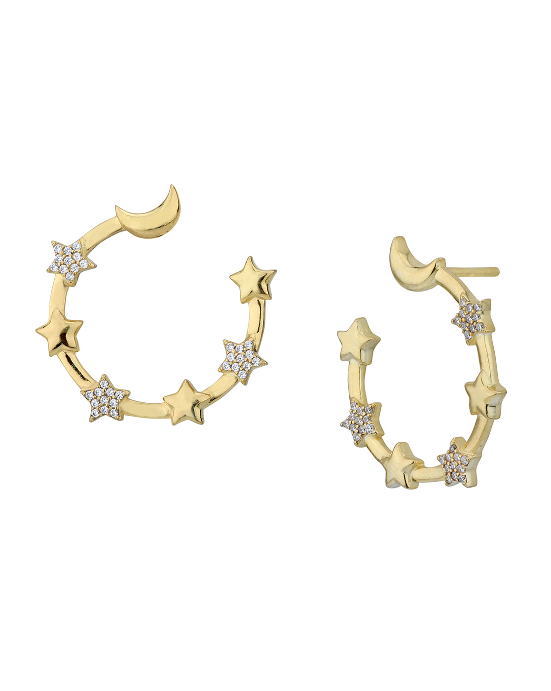 18kt Gold Plated with CZ Moon and Star Half Hoop Earring