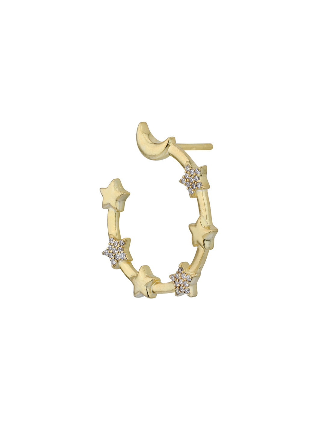 18kt Gold Plated with CZ Moon and Star Half Hoop Earring