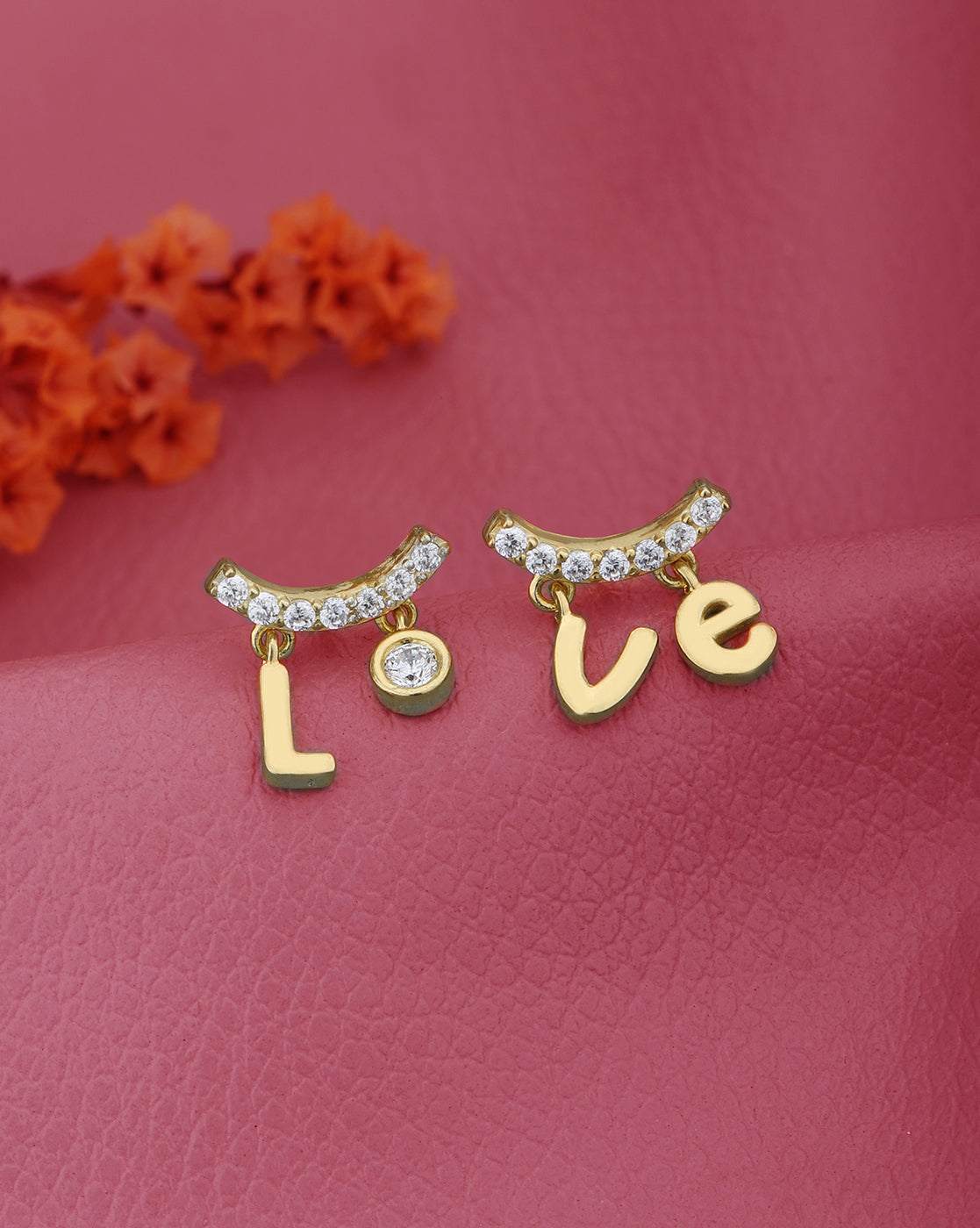 18kt Gold Plated with CZ LOVE Mismatch Stud Earring