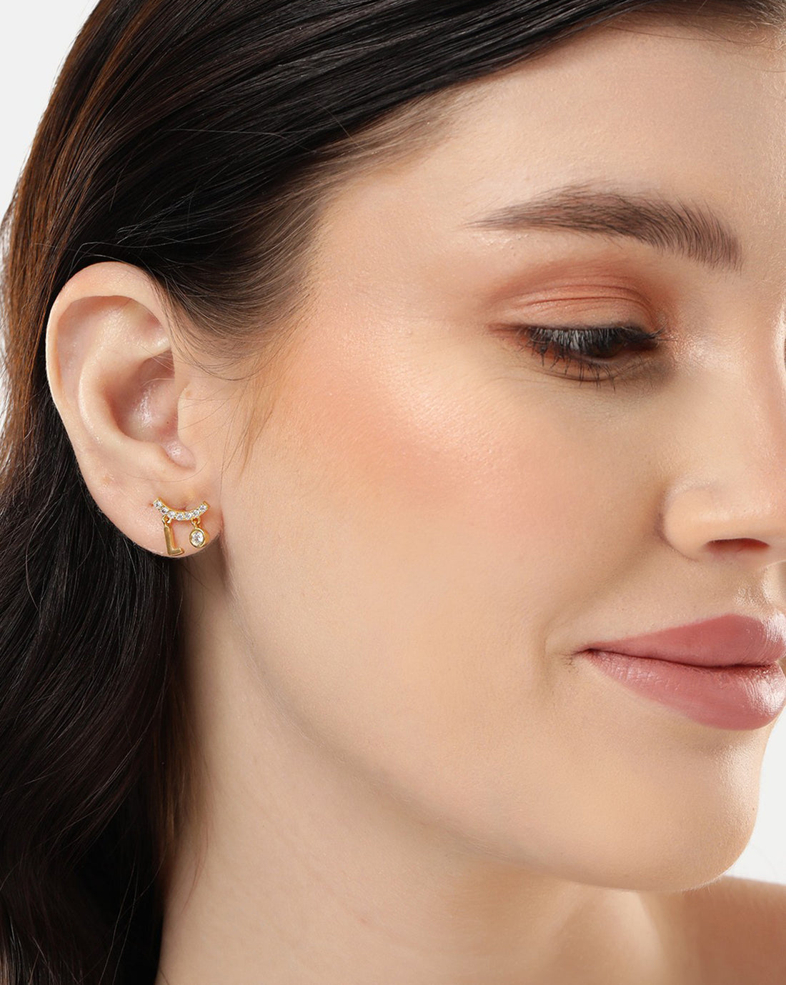 18kt Gold Plated with CZ LOVE Mismatch Stud Earring