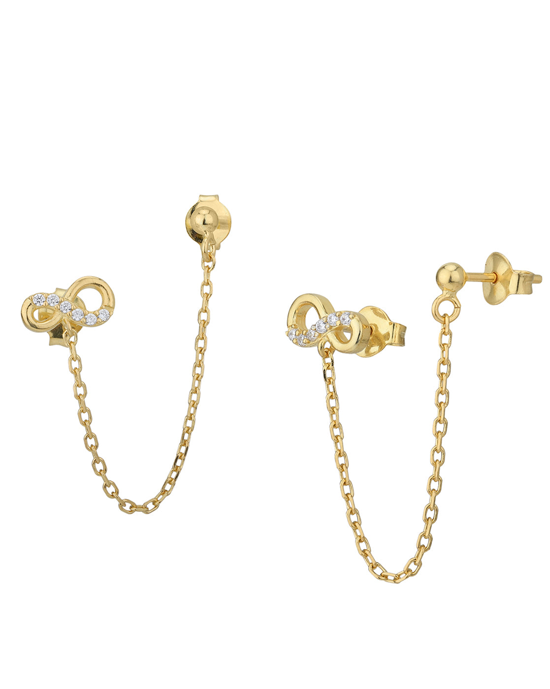 18kt Gold Plated and CZ Infinity Stud with Chain Earring