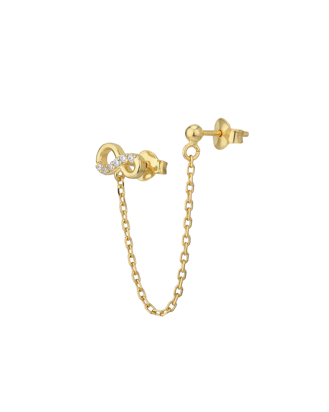 18kt Gold Plated and CZ Infinity Stud with Chain Earring