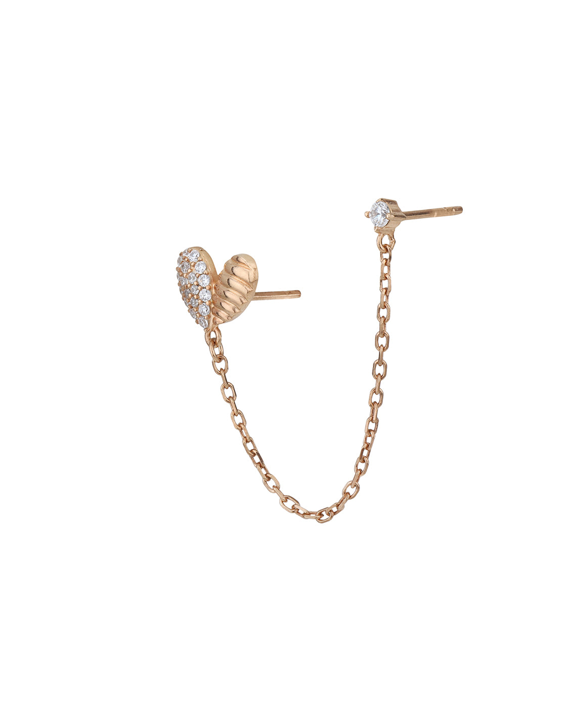 18kt Rose Gold Plated and CZ Double Stud with Chain Earring