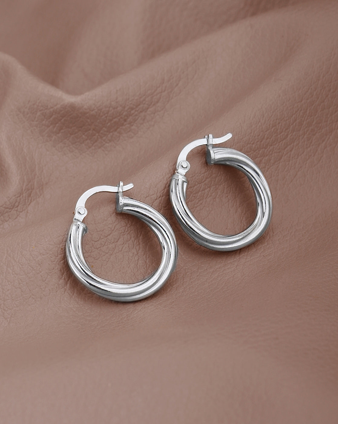 Rhodium Plated Fancy Hoop Earring