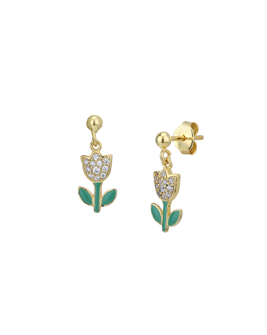 18kt Gold Plated with CZ TULIP dangling Enamel stud earring