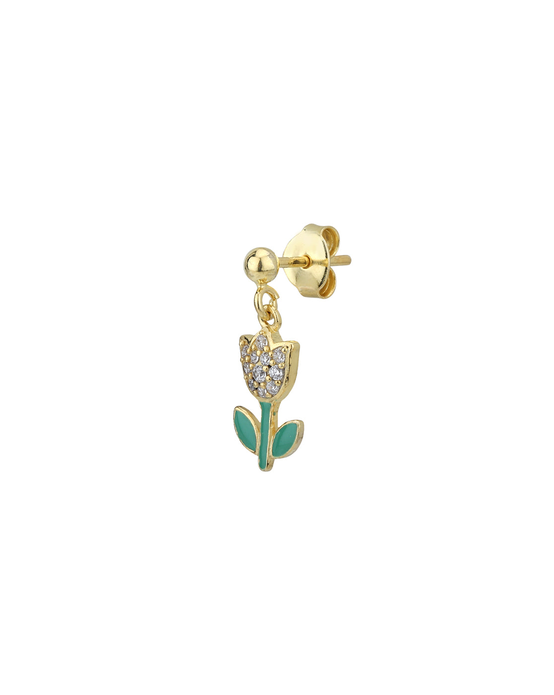 18kt Gold Plated with CZ TULIP dangling Enamel stud earring