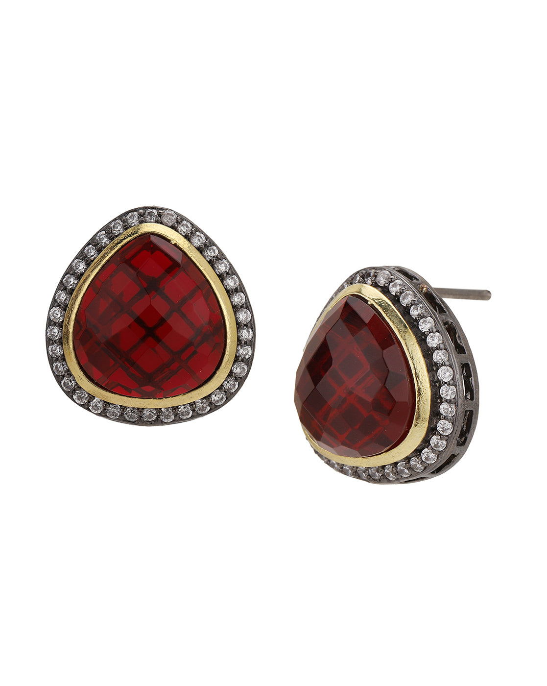Gold Plated with CZ & Red Ruby Stone Oxidised Bold Stud Earring