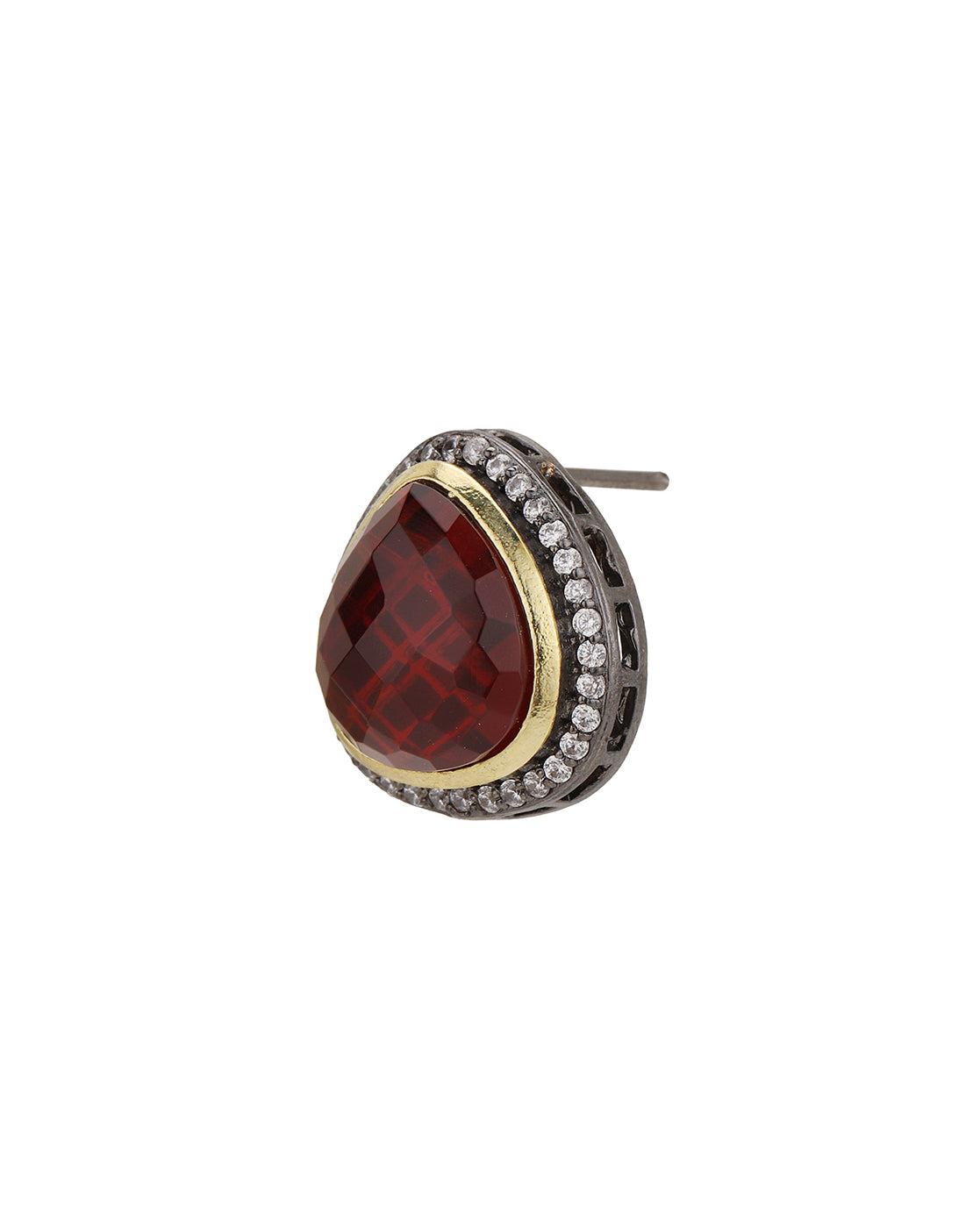 Gold Plated with CZ & Red Ruby Stone Oxidised Bold Stud Earring
