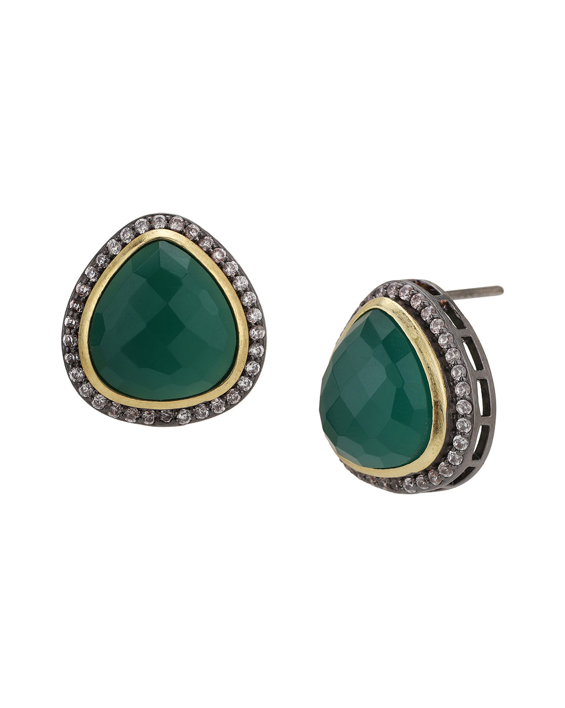 Gold Plated with CZ & Mint Green Onyx Stone Oxidised Bold Stud Earring