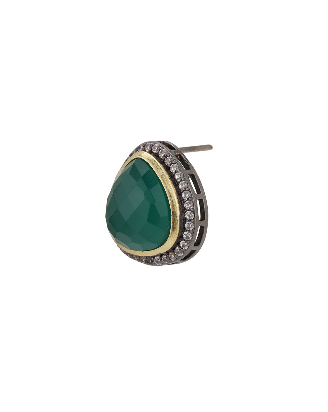 Gold Plated with CZ & Mint Green Onyx Stone Oxidised Bold Stud Earring