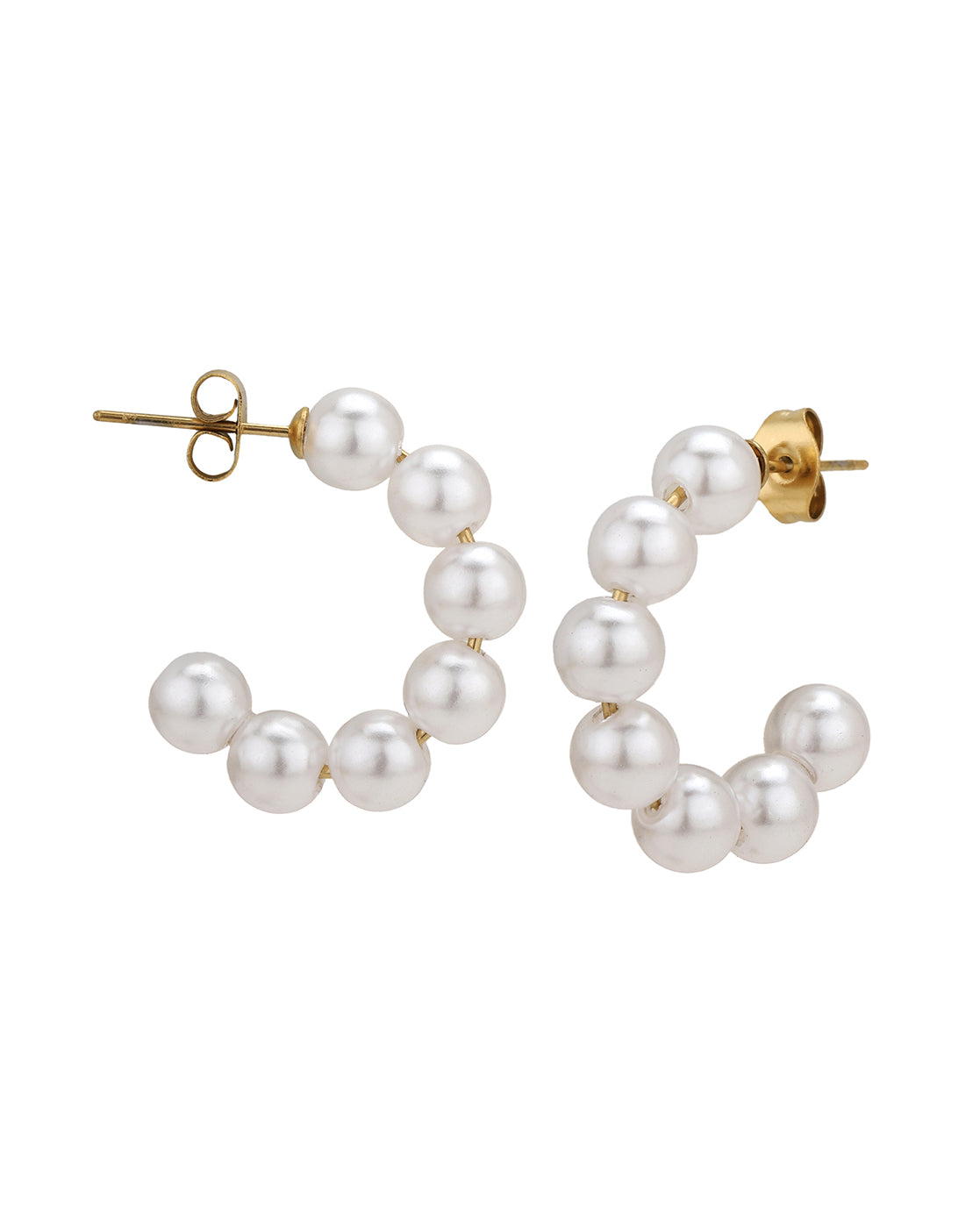 Gold Plated with Pearl Half Hoop Earring