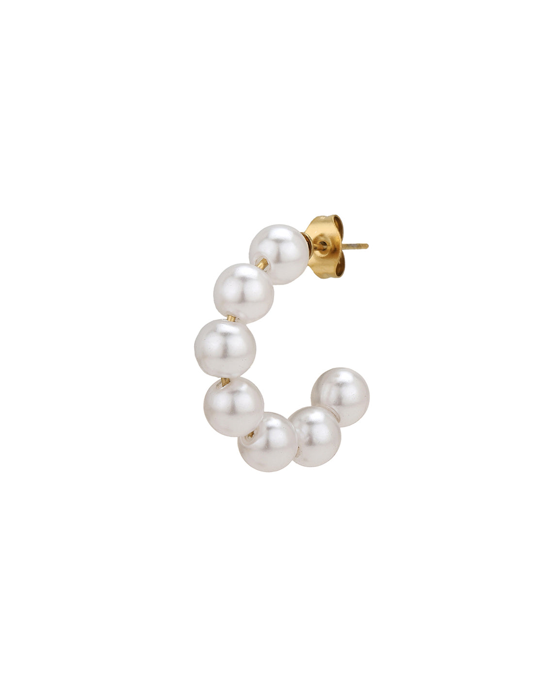 Gold Plated with Pearl Half Hoop Earring