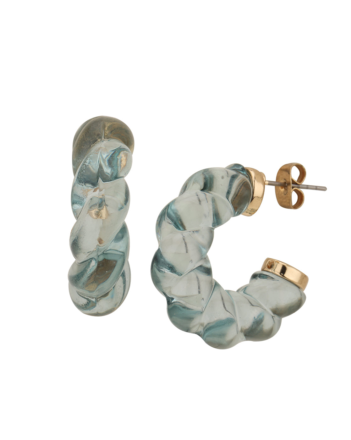 Gold Plated with Glass Bead Half Hoop Earring