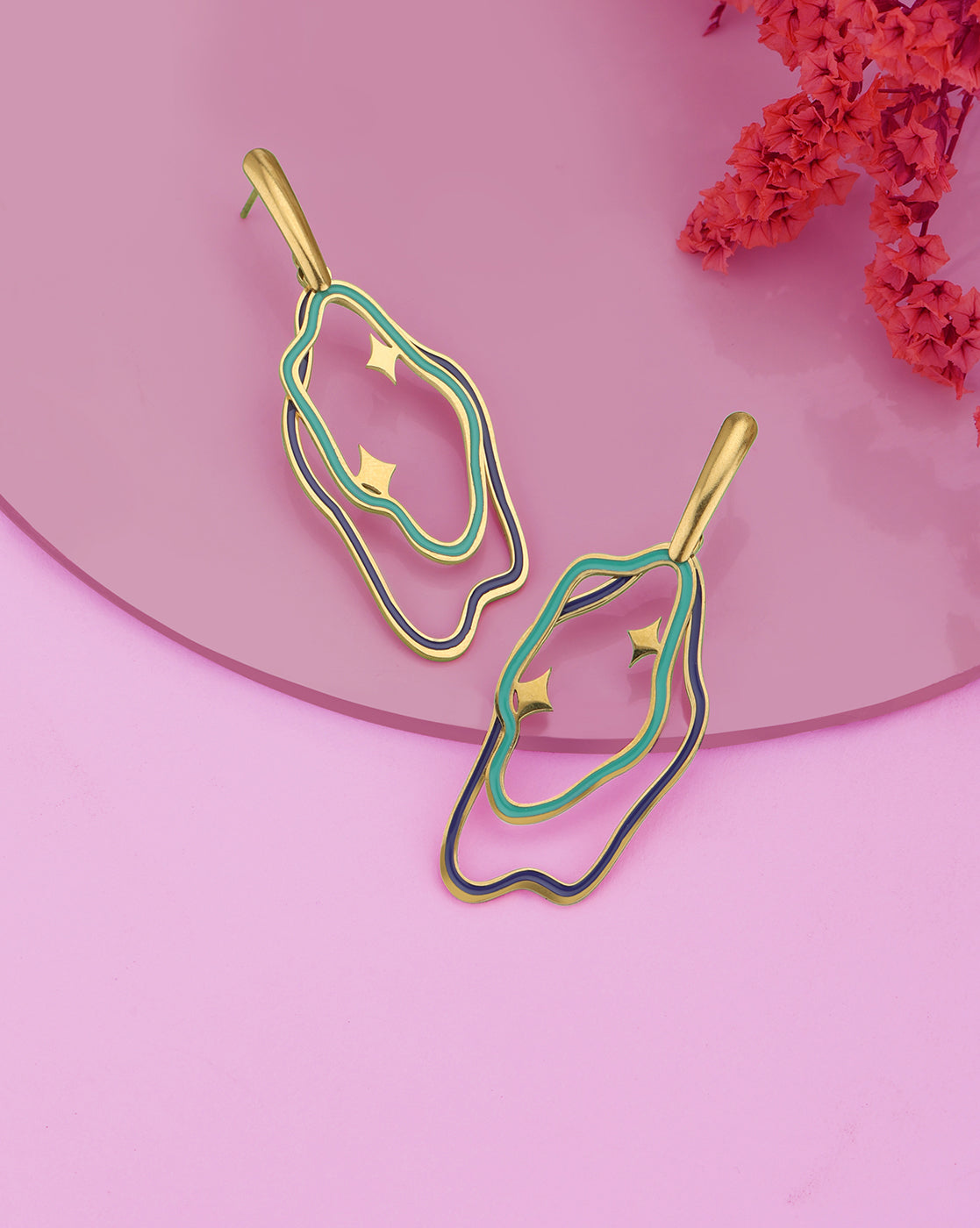 18kt Gold Plated Stainless Steel Enamel Drop Earring