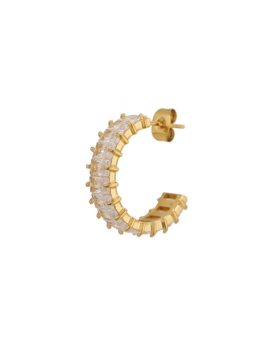 18kt Gold Plated Stainless Steel CZ Half Hoop Earring