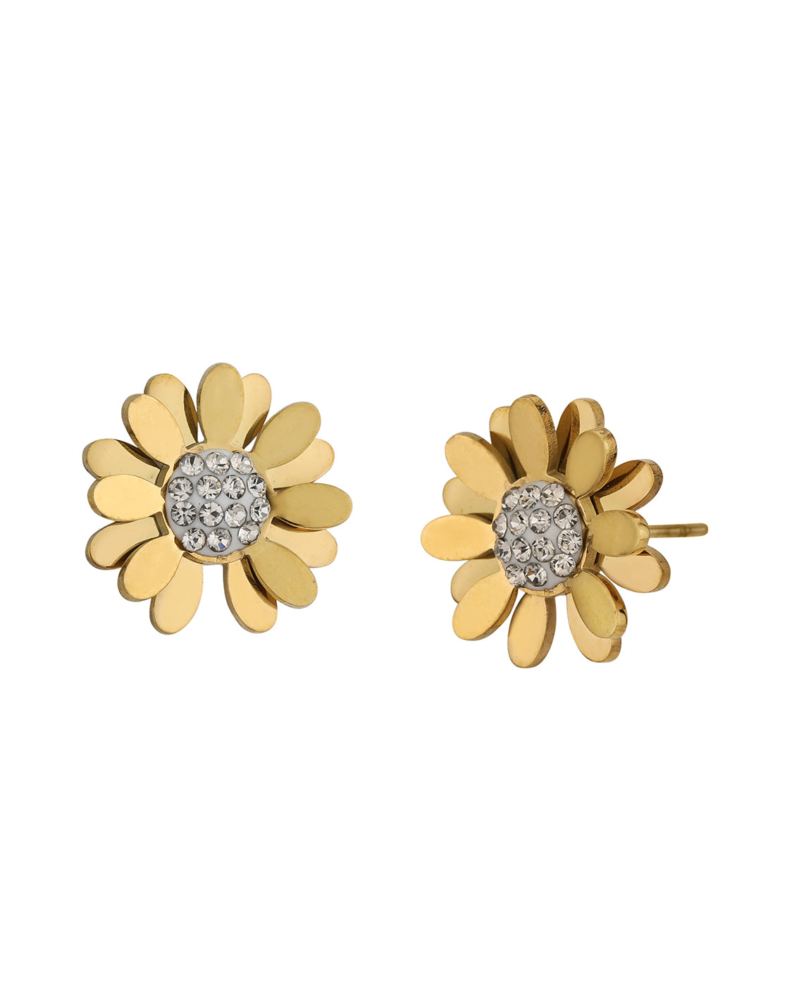 18kt Gold  Plated Stainless Steel CZ Floral Stud Earring