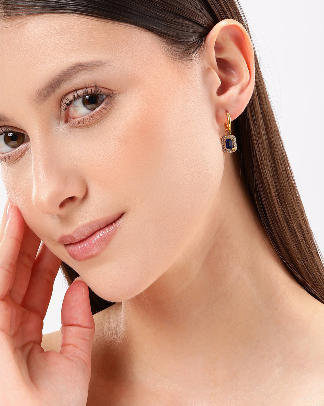 18kt Gold Plated Stainless Steel CZ Square Hoop Earring