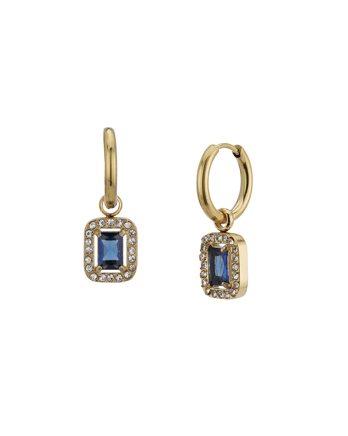 18kt Gold Plated Stainless Steel CZ Square Hoop Earring