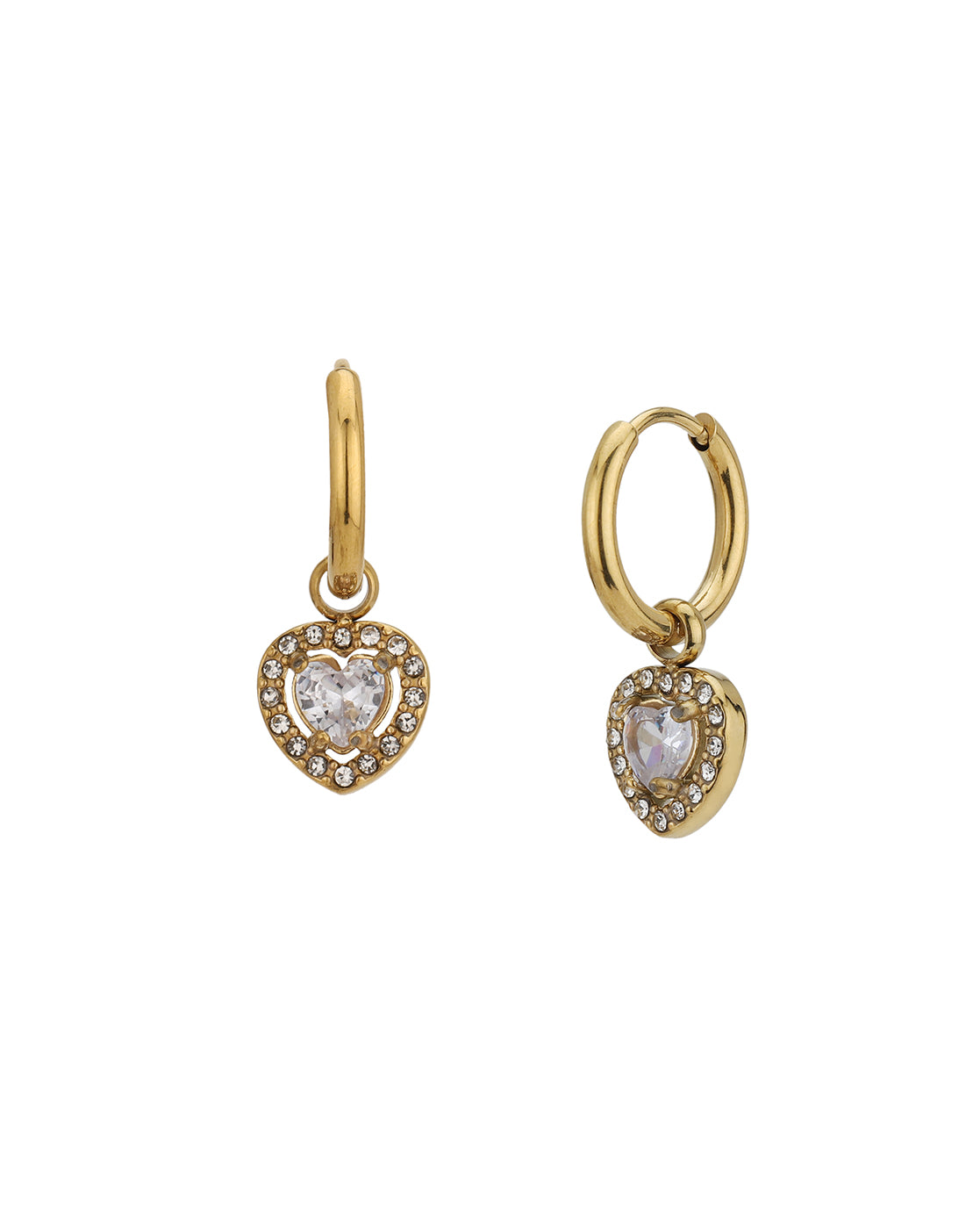 18kt Gold Plated Stainless Steel CZ Heart Hoop Earring