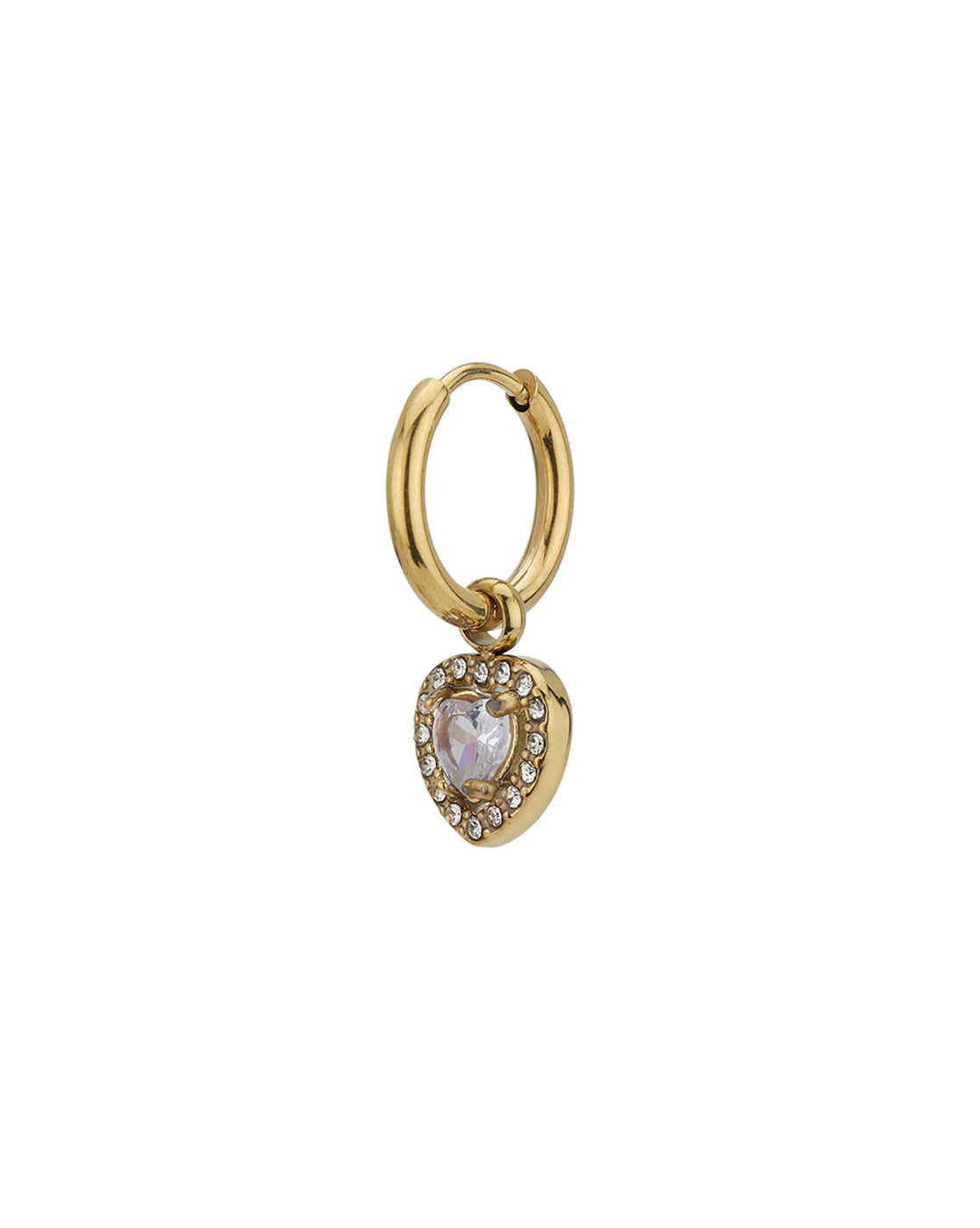 18kt Gold Plated Stainless Steel CZ Heart Hoop Earring