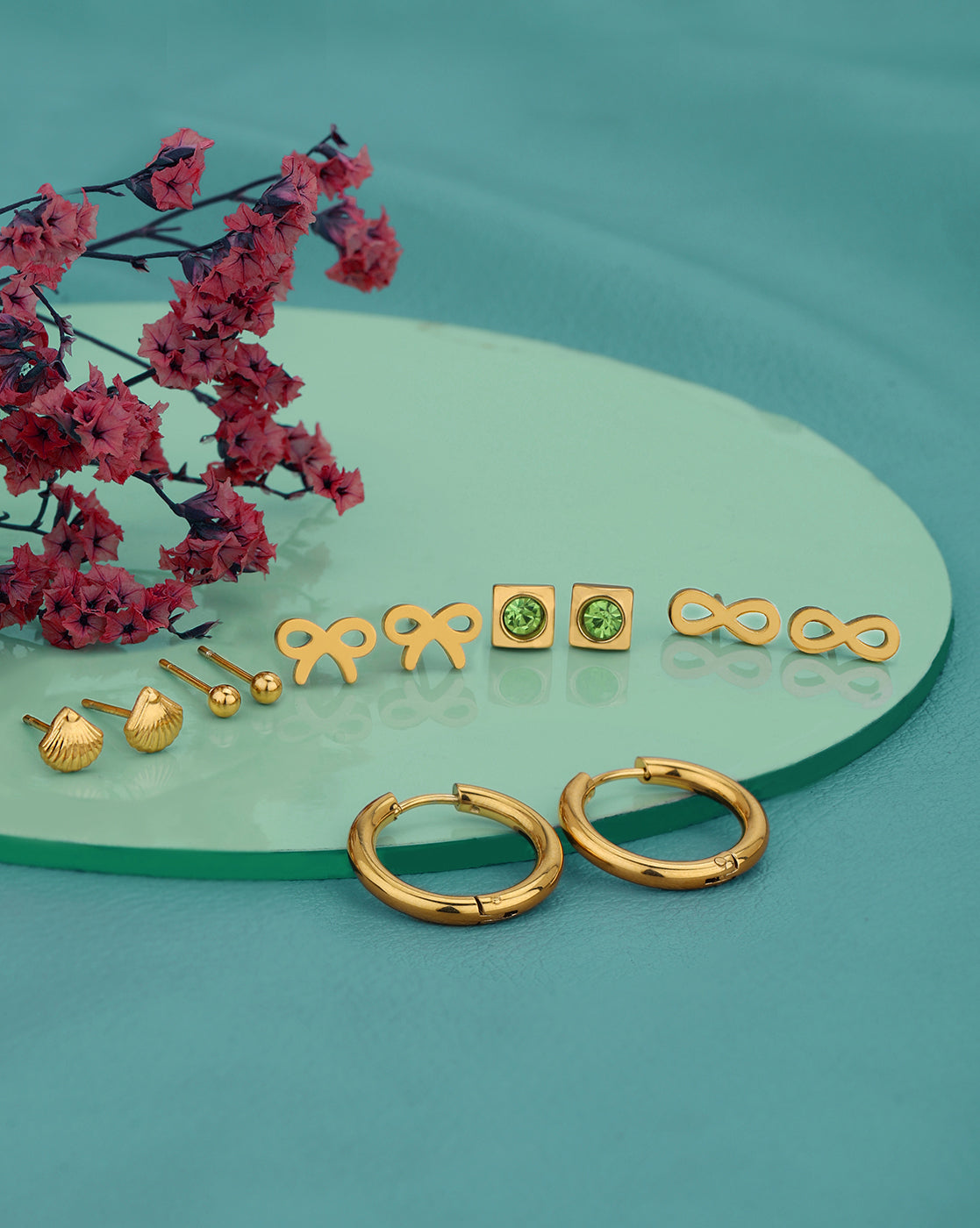 Set of 6-18kt Gold Plated Stainless Steel Stud Hoop Earring Set