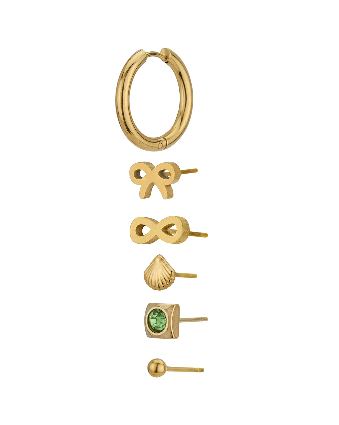 Set of 6-18kt Gold Plated Stainless Steel Stud Hoop Earring Set