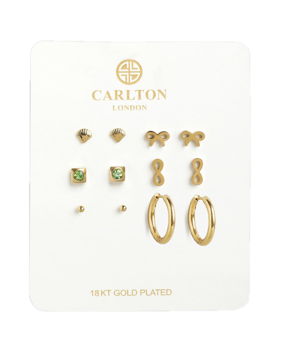 Set of 6-18kt Gold Plated Stainless Steel Stud Hoop Earring Set