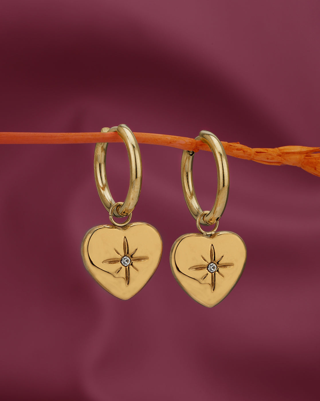 18kt Gold Plated Stainless Steel Heart CZ Hoop Earring
