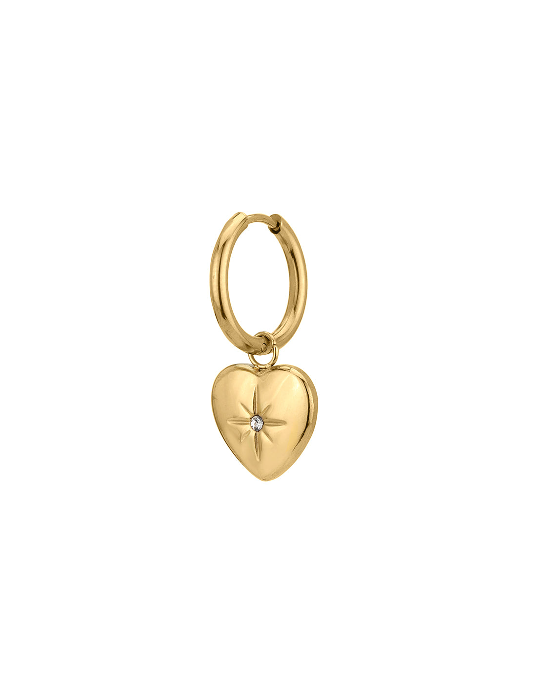 18kt Gold Plated Stainless Steel Heart CZ Hoop Earring