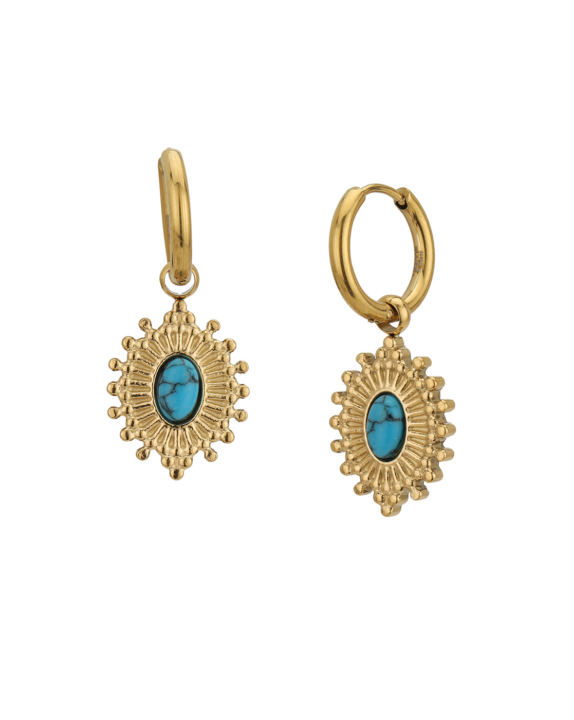 18kt Gold Plated Stainless Steel Turquoise Studded Hoop Earring