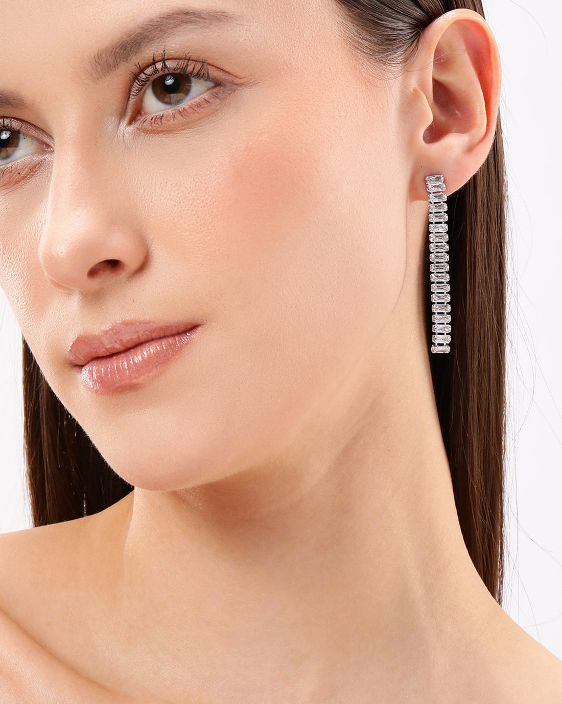 Silver Plated Stainless Steel CZ Drop Earring