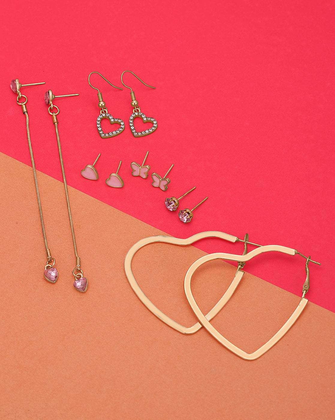 Set of 6 GENZ Gold Plated CZ Multipack Stud Hoop & Drop Earring Set