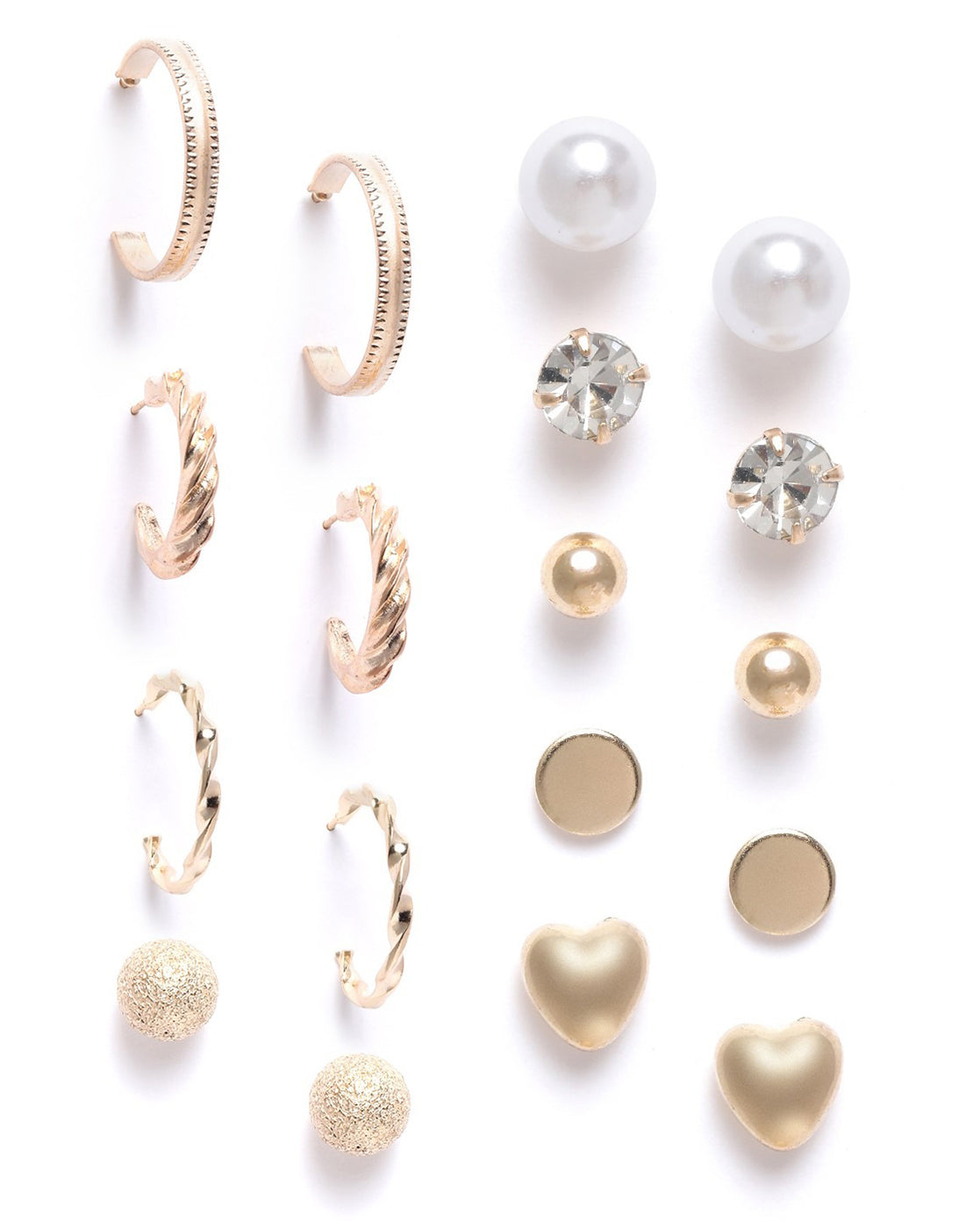 Set of 9 Two Tone CZ & Pearl Multipack Half Hoop & Stud Earring Set