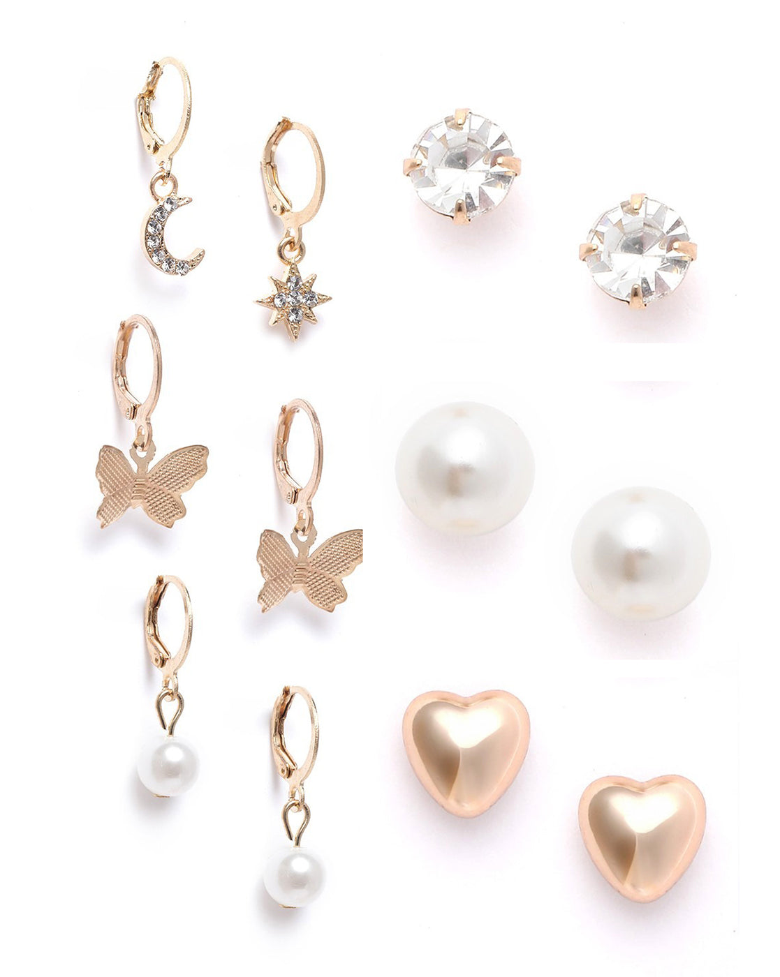 Set of 6 Two Tone CZ & Pearl Stud and Hoop Multipack Earring Set