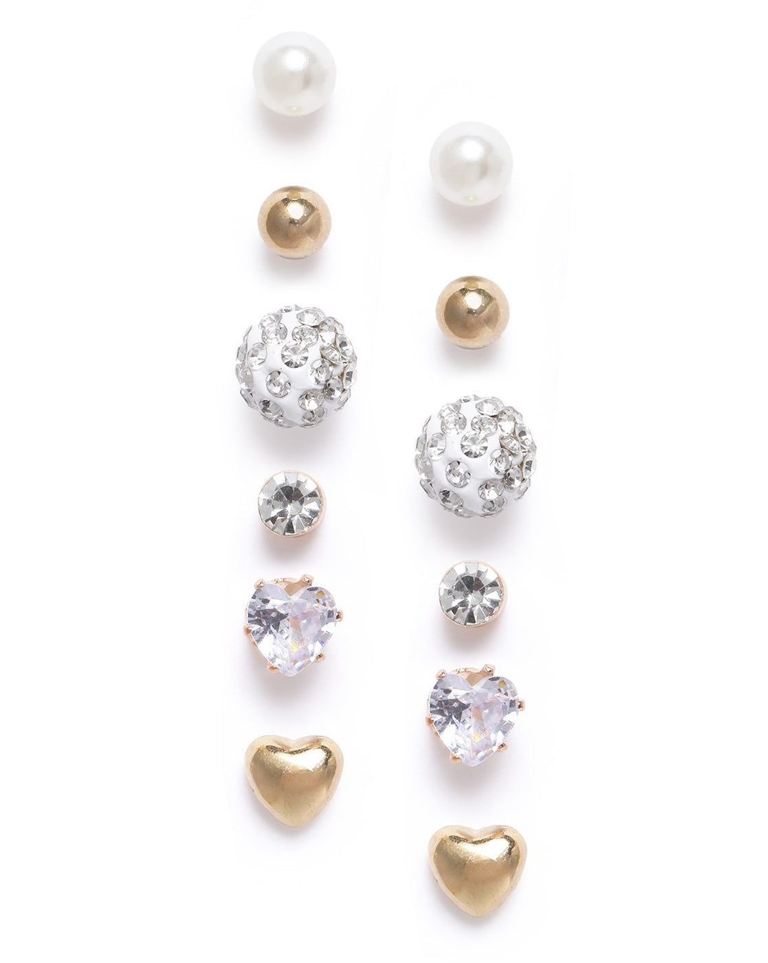 Set of 9 Two Tone CZ and Pearl Hoop & Stud Multipack Earring Set
