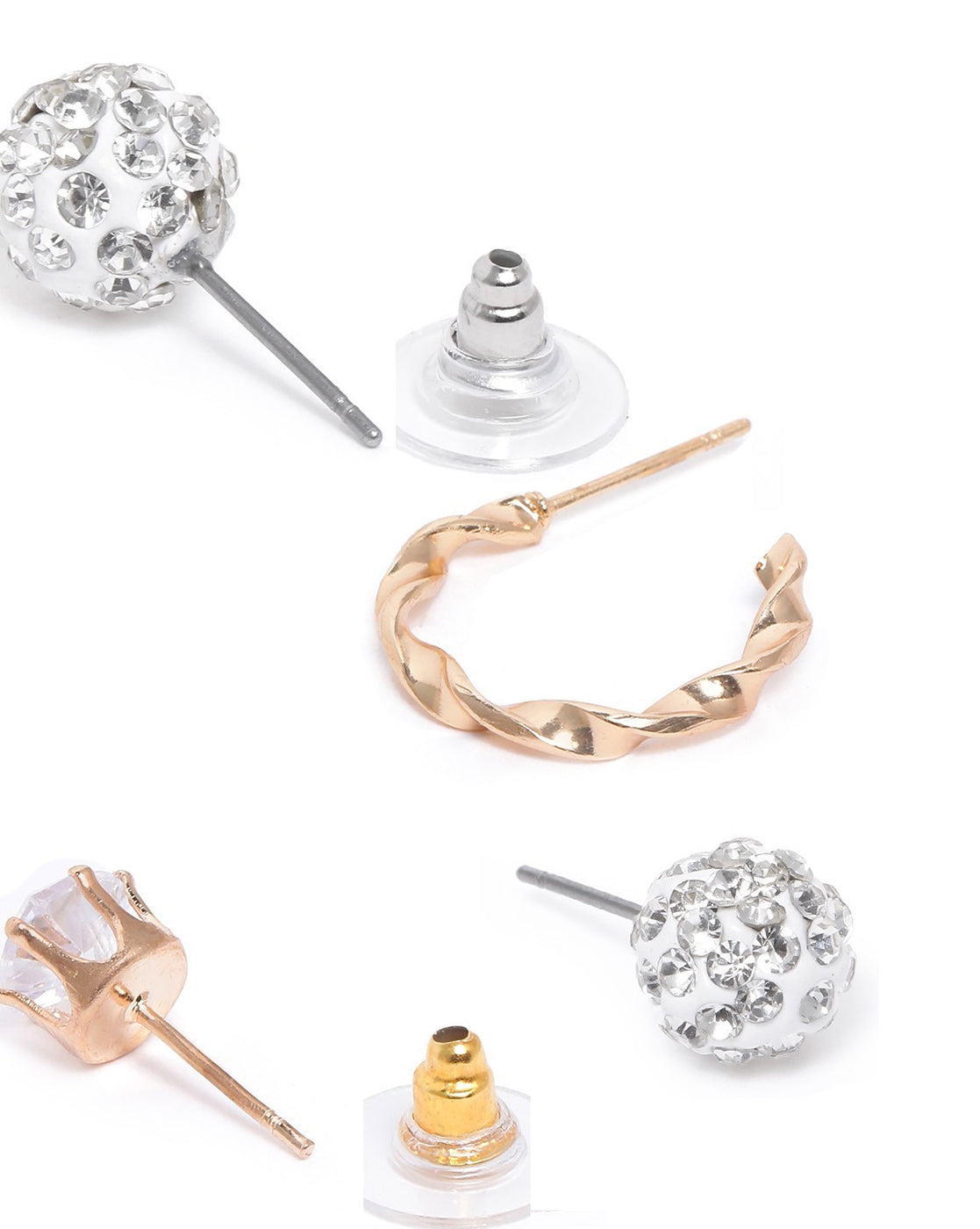 Set of 9 Two Tone CZ and Pearl Hoop & Stud Multipack Earring Set