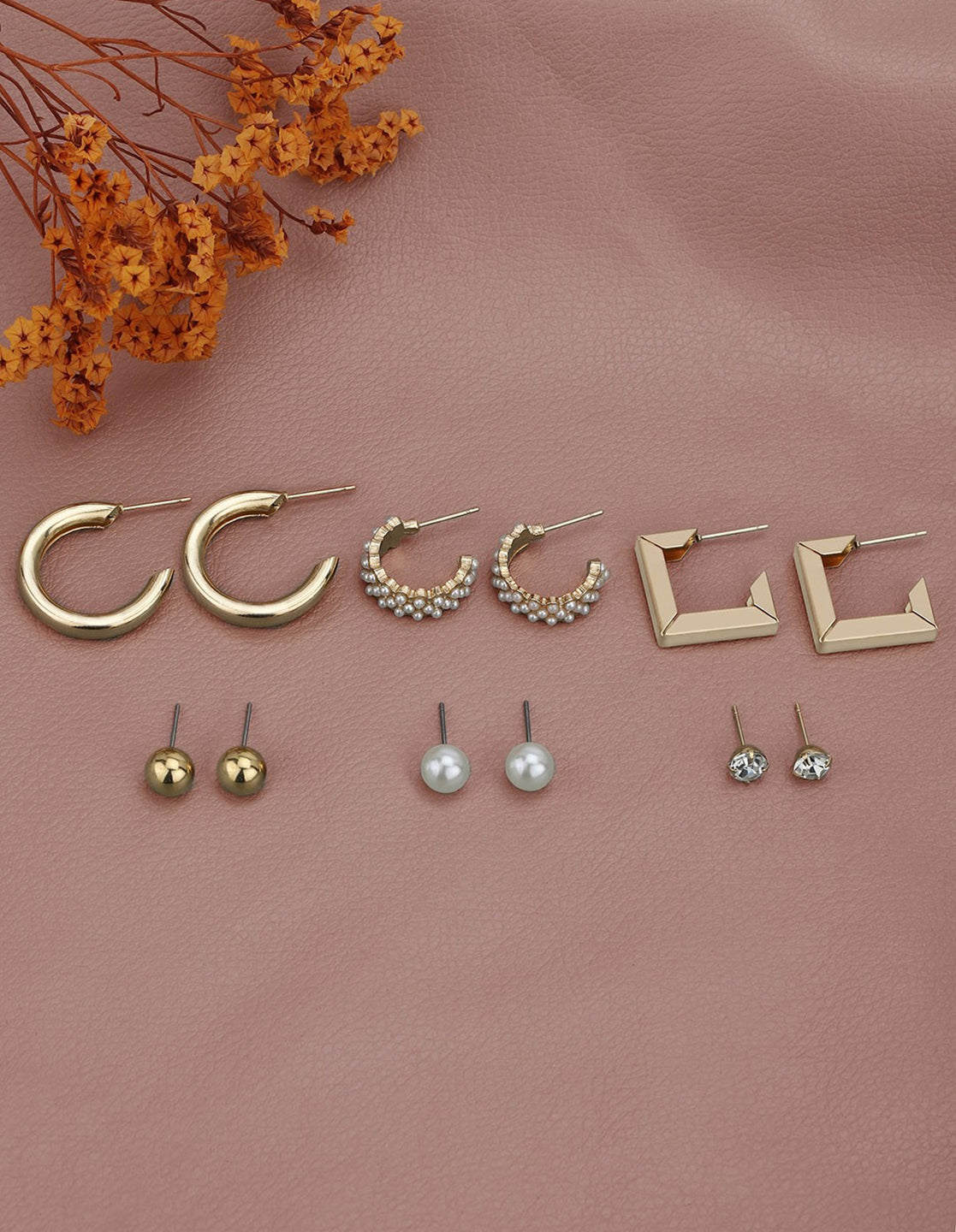 Set of 6 Gold Plated Contemporary Stud & Hoop Multipack Earring Set
